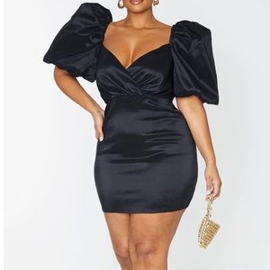 PLT- Plus (Size 16) Black Puff Sleeve Woven Bodycon Dress, Black